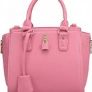 Pink Faux Leather Lock Decor Top Handle Tote Handbag