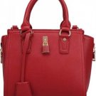 Red Faux Leather Lock Decor Top Handle Tote Handbag