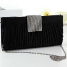 Solid Color Ruched Rhinestone Decor Chain Link Clutch