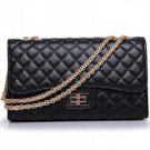 Black Faux Leather Textured Polished Chain Shoulder Bag