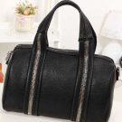 Black Faux Leather Zipper Top Handle Tote Handbag