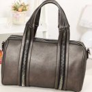 Gray Faux Leather Zipper Top Handle Tote Handbag