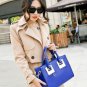 Blue Faux Leather Top Handle Tote Handbag