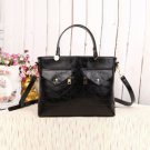 Black Pu Top Handle Zipper Closure Tote Bag