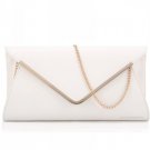 White Faux Leather Metallic Trim Envelope Clutch