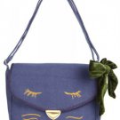 Dark Blue Embroidered Bow Satchel Bag