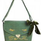 Green Embroidered Bow Satchel Bag