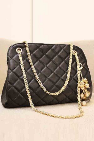 Black Chain Link Straps Pendant Shoulder Bag