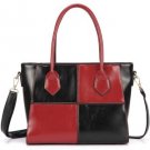 Red Color Block Faux Leather Top Handle Tote Handbag