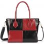 Red Color Block Faux Leather Top Handle Tote Handbag