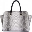 Gray Faux Leather Croco Top Handle Tote Handbag