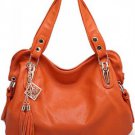 Solid Color Faux Leather Tassel Decor Tote Handbag