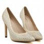 Gold Satin Rhinestone Pointed Toe Pump Heels Size(US6)