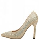 Gold Satin Rhinestone Pointed Toe Pump Heels(US7)