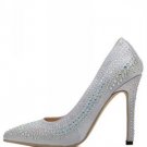 Silver Satin Rhinestone Pointed Toe Pump Heels(US8)