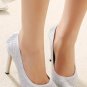Silver Satin Rhinestone Pointed Toe Pump Heels(US8.5)