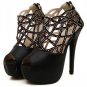 Black Cut Out Rhinestone Peep Toe Platform Heels(US6)