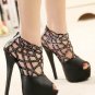 Black Cut Out Rhinestone Peep Toe Platform Heels(US6)