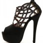 Black Cut Out Rhinestone Peep Toe Platform Heels(US7)