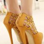 Yellow Cut Out Rhinestone Peep Toe Platform Heels(US6.5)