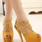 Yellow Cut Out Rhinestone Peep Toe Platform Heels(US7)