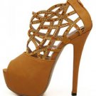 Yellow Cut Out Rhinestone Peep Toe Platform Heels(US7.5)