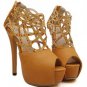Yellow Cut Out Rhinestone Peep Toe Platform Heels(US7.5)