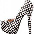Black White Faux Pu Checker Platform High Heels(US6)