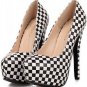 Black White Faux Pu Checker Platform High Heels(US7.5)