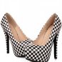 Black White Faux Pu Checker Platform High Heels(US8.5)