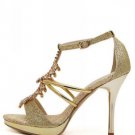 Gold Glitter Open Toe Rhinestone Ankle Strap Heels(US6)