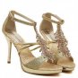 Gold Glitter Open Toe Rhinestone Ankle Strap Heels(US6.5)