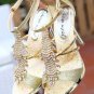 Gold Glitter Open Toe Rhinestone Ankle Strap Heels(US7.5)