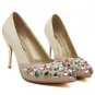 Beige Jeweled Pointed Toe Pump Heels(US7.5)