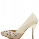 Beige Jeweled Pointed Toe Pump Heels (US8)