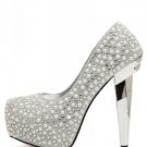 Silver Faux Pu Pearl Platform Pump Heels(US7.5)