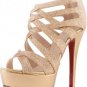 Gold Faux Leather Glitter Strappy Gladiator Platform Heels(US7)