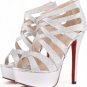 Silver Faux Leather Glitter Strappy Gladiator Platform Heels(US6.5)
