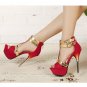 Red Metallic Faux Leather Open Toe Ankle Strap Platform Heels(US5)