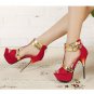 Red Metallic Faux Leather Open Toe Ankle Strap Platform Heels(US7.5)