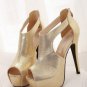Gold Faux Leather Cutout Peep Toe Platform Heels(US7.5)