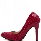 Red Faux Pu Spike Pump Heels(US6.5)