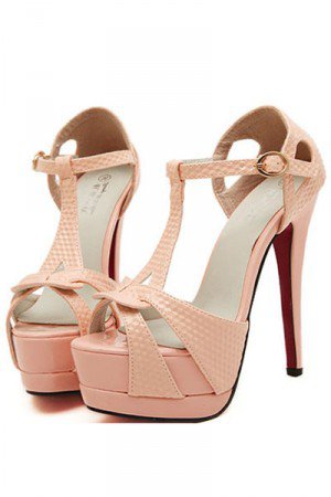 Pink Peep Toe T-strap Platform High Heels(US6.5)