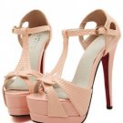 Pink Peep Toe T-strap Platform High Heels(US7)