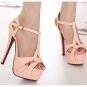 Pink Peep Toe T-strap Platform High Heels(US7.5)
