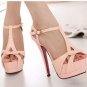 Pink Peep Toe T-strap Platform High Heels(US7.5)