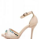 Apricot Faux Jewel Peep Toe Ankle Strap Heels(US6.5)