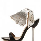 Silver Faux Pu Cutout Open Toe Stiletto Heels(US7.5)