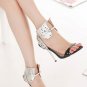 Silver Faux Pu Cutout Open Toe Stiletto Heels(US7.5)