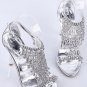 Silver Rhinestone Decor Open Toe Ankle Buckle Strap Heels(US7.5)